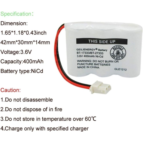 BT-17333 BT-27333 Handset Telephone Rechargeable y 2/3AA 3.6V NI-CD Cordless Phone y Compatible