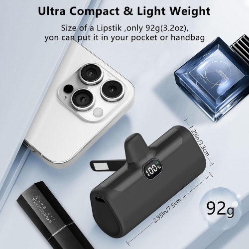 Portable Charger for iPhone with Phone Holder,5000mAh Ultra Compact Small Power Bank with Display,Mini