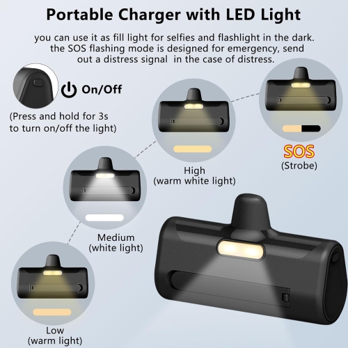 Portable Charger for iPhone with Phone Holder,5000mAh Ultra Compact Small Power Bank with Display,Mini