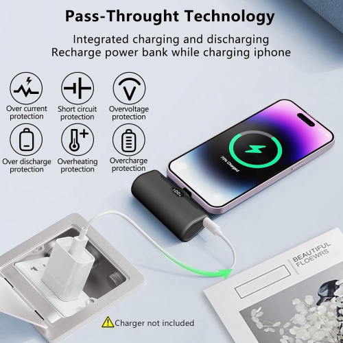 Portable Charger for iPhone with Phone Holder,5000mAh Ultra Compact Small Power Bank with Display,Mini