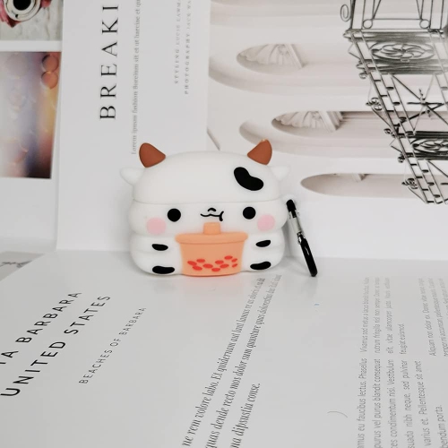 Compatible with AirPods 3 Case Boba Milk Tea Cow, Protective Silicone Cartoon 3D Cover for AirPod 3rd Generation Case,