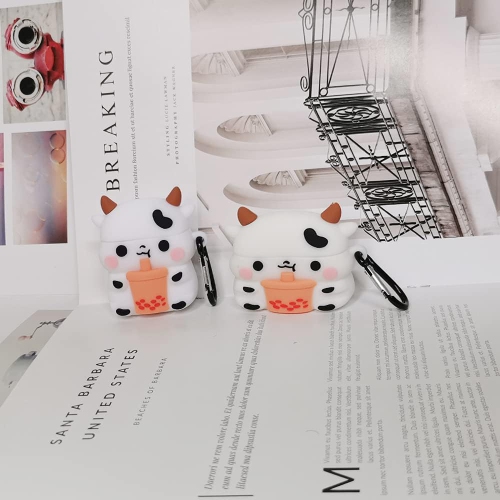 Compatible with AirPods 3 Case Boba Milk Tea Cow, Protective Silicone Cartoon 3D Cover for AirPod 3rd Generation Case,
