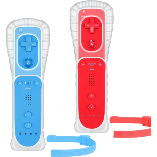 Wii Controller 2 Pack, Wii Remote Controller with Silicone Case and Wrist Strap Compatible for Wii/Wii U Console - Red