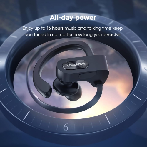 Bluetooth Headphones, Deep B Running Headphones 16H+ Playtime, Sport Earbuds with Secure Earhooks, IPX7