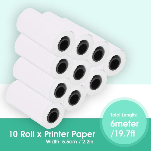 10 Roll Thermal Paper, Black on White, Thermal Printer Paper for Bluetooth Pocket Printer, 6M Length for Each Roll,