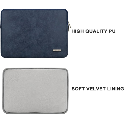 RAINYEAR 15.6 Inch Laptop Sleeve Protective Case PU Suede Leather Zipper Padded Cover Water Resistant Carrying Bag