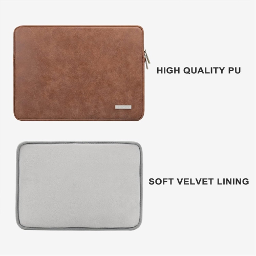 RAINYEAR 15 Inch Laptop Sleeve PU Suede Leather Case Protective Padded Zipper Cover Water Resistant Carrying Bag