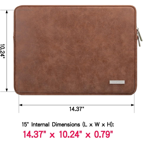 RAINYEAR 15 Inch Laptop Sleeve PU Suede Leather Case Protective Padded Zipper Cover Water Resistant Carrying Bag