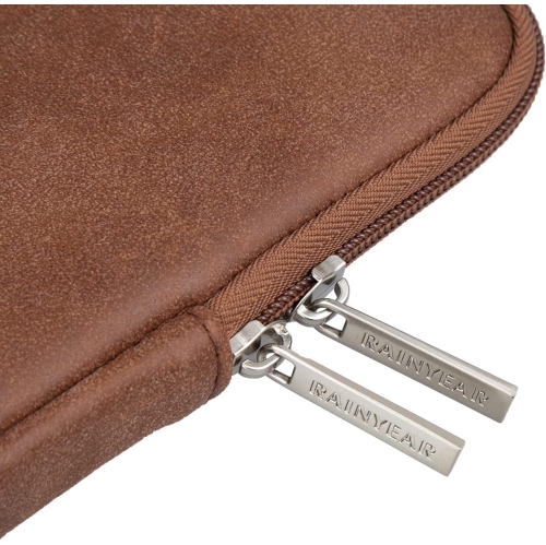 RAINYEAR 15 Inch Laptop Sleeve PU Suede Leather Case Protective Padded Zipper Cover Water Resistant Carrying Bag