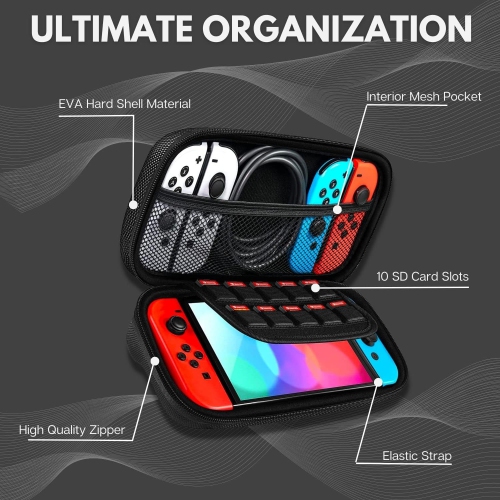 Protective Travel Carrying Case Compatible with Nintendo Switch - Hard Shell Carry Storage Bag with Handle