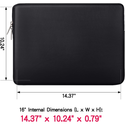 RAINYEAR 16 Inch Laptop Sleeve Soft PU Leather Case Protective Water Resistant Zipper Padded Cover Carrying Computer