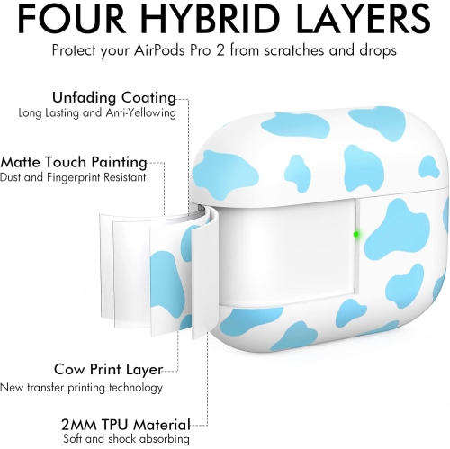 Matte Cow Print Case for Airpods Pro 2nd Generation Case Cover AirPods Pro 2 Hard TPU Protective Cover