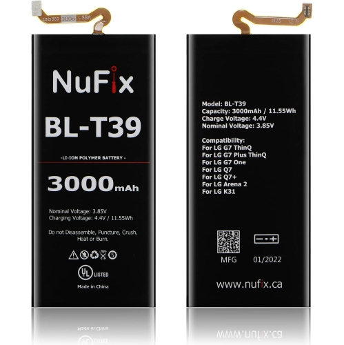 NUFIX  Y Replacement for Lg G7 Bl-T39 3000Mah Compatible Replacement Y G710Awm Lmq910Um Q7 Q7+ K31 Arena 2