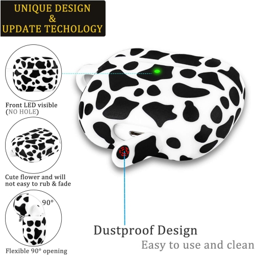 Cow Silicone Airpods Pro Case 2019, Soft Case Cover Flexible for iPod Pro Case Floral Print Cover for Women