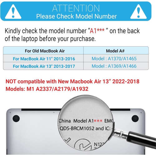 Compatible with MacBook Air 11 Inch Case Model A1370 A1465, Soft Touch Hard Shell Case with Keyboard