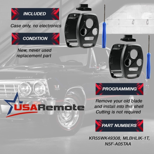 CUTTING NOT REQUIRED - 2 Key Fob Keyless Entry Remote Shell Case & Pad fits Honda 2003-2012 Accord / 2006-2013 Civic EX