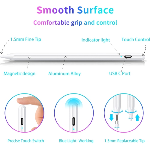 Stylus Pen, Stylist Compatible for iOS/Android Touchscreens/Phones, Rechargeable Stylus Pen with High Precise