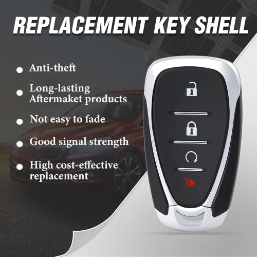 Keyles Entry Car Key Fob Case Shell Cover Replacement with Uncut Emergency Key 4-Buttons for Chevrolet Cruze