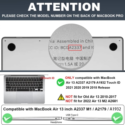 for 13 inch MacBook Air Case 2021 2020 2019 2018, Ultra-Thin Lightweight Cover for MacBook Air 13.3 M1 A2337