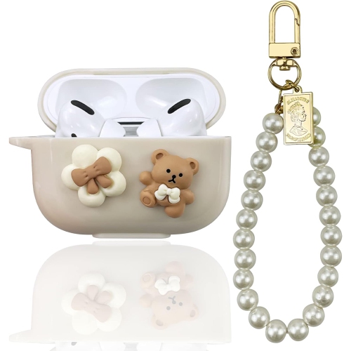 AIIEKZ  Cute Kawaii Airpods Pro Case Cover, Lovely Flower Bear Design Smooth Soft Protective Cover for Airpod Pro Case