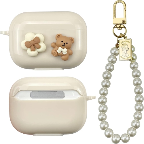 Cute Kawaii AirPods Pro Case Cover, Lovely Flower Bear Design Smooth Soft Protective Cover for AirPod Pro Case