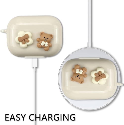 Cute Kawaii AirPods Pro Case Cover, Lovely Flower Bear Design Smooth Soft Protective Cover for AirPod Pro Case