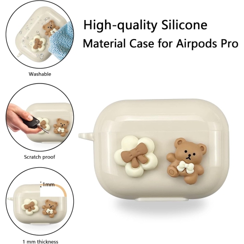 Cute Kawaii AirPods Pro Case Cover, Lovely Flower Bear Design Smooth Soft Protective Cover for AirPod Pro Case