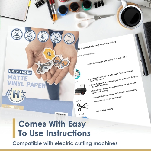 Vinyl Sticker Paper for Inkjet Printers, 15 Premium Matte White Waterproof Vinyl Sheets, A4 Size