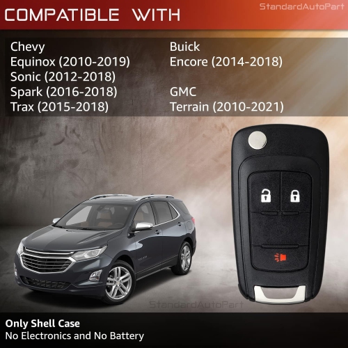 Car Keyless Entry Remote flip Key [ Shell CASE ] Compatible with Chevrolet Equinox Sonic Spark Trax