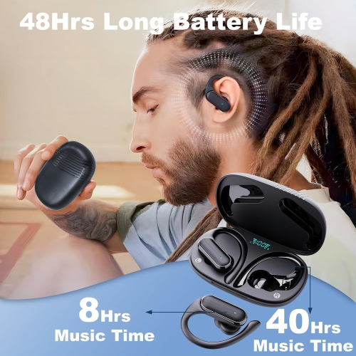 48H Playback Earbuds, Bluetooth Noise Cancelling Headphones, Display, IPX7 Waterproof, Sport Earbuds