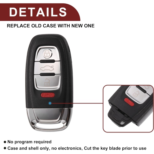 Key Fob Shell Case for Audi A4L Q5 A3 A4 A5 A6 A8 Quattro Q5 Q7 A6 A8 4 Buttons Replacement | Keyless