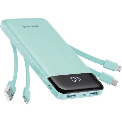 Portable Charger with Built in Cables, Portable Charger with Cords Wires Slim 10000mAh Travel y Pack 6 Outputs 3