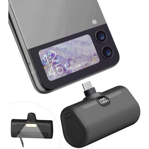 LUCKYDUO  Portable Charger for Iphone 15 With Phone Holder, 5000Mah Small USB C Power Bank With 12W Pd Display, Mini