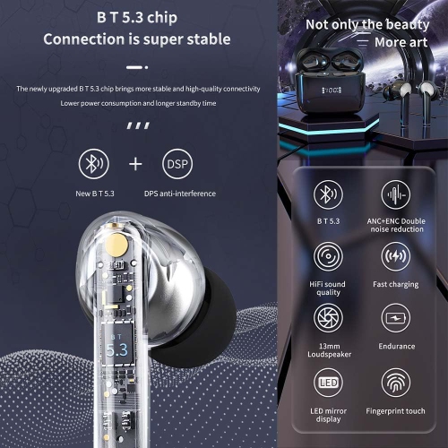 Bluetooth 5.3 Earbuds with ENC ANC 38dB Noise Cancellation, IPX5 Water-Resistant, Stereo Deep B, 40 Hours