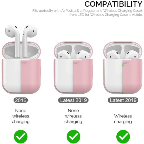 Étui en silicone [visible à l'avant] compatible avec les AirPods 2 (rose)