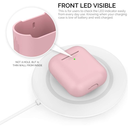 Étui en silicone [visible à l'avant] compatible avec les AirPods 2 (rose)