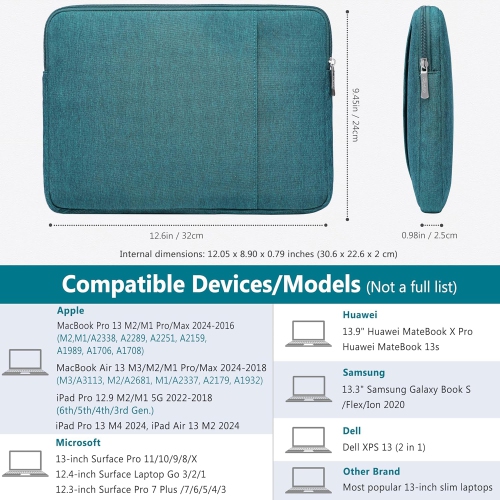 13 Inch Laptop Sleeve Bag Set for MacBook Air M3/M2/M1 2024-2018, MacBook Pro 13 M2/M1 Pro/Max A2686 A2338