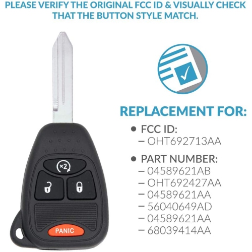 Keyless Entry Remote Car Key Replacement for Vehicles That Use 4 Button OHT692713AA - 2 Pack