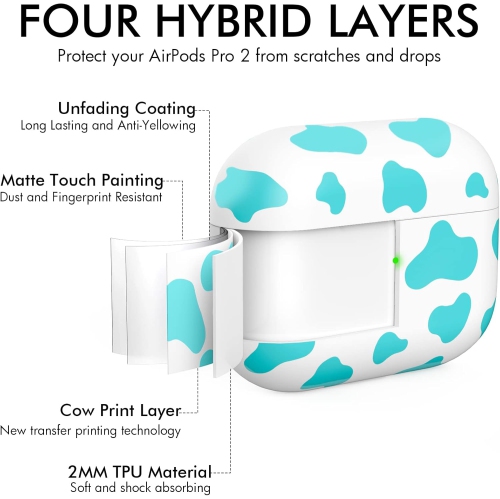 Matte Cow Print Case for Airpods Pro 2nd Generation Case Cover AirPods Pro 2 Hard TPU Protective Cover