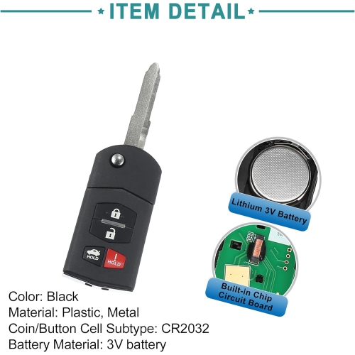 Key Fob Fit for for Mazda 6 MX-5 - Pack of 1 Black