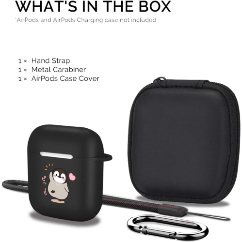 Cute Penguin Case for AirPods 2&1 with Keychain,(Black) Animals Design Protective Soft TPU Cover Compatible