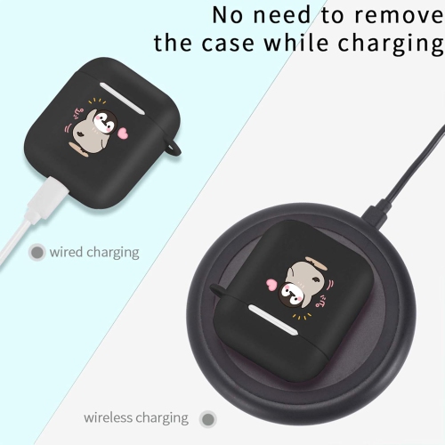 Cute Penguin Case for AirPods 2&1 with Keychain,(Black) Animals Design Protective Soft TPU Cover Compatible