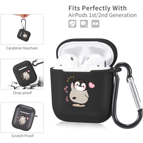 Cute Penguin Case for AirPods 2&1 with Keychain,(Black) Animals Design Protective Soft TPU Cover Compatible