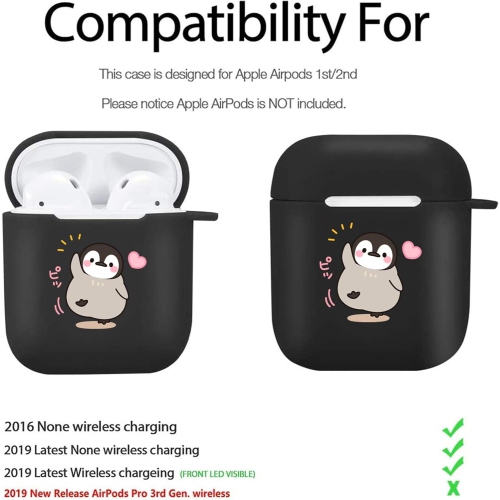 Cute Penguin Case for AirPods 2&1 with Keychain,(Black) Animals Design Protective Soft TPU Cover Compatible
