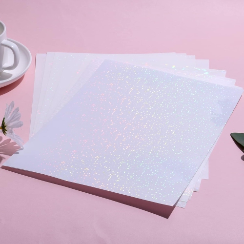 24 Sheets Holographic Vinyl Sticker, Waterproof Transparent Self Adhesive Holographic Laminate Film A4 Size