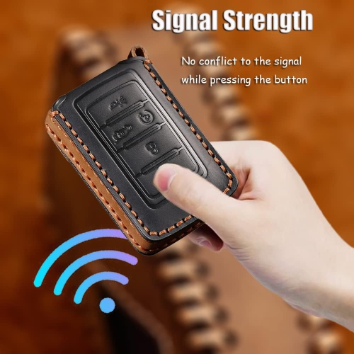 Key Fob Cover Accessories with Keychians Leather Key Case Shell 5 Buttons-Brown