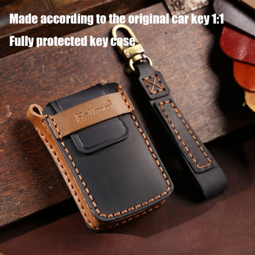 Key Fob Cover Accessories with Keychians Leather Key Case Shell 5 Buttons-Brown