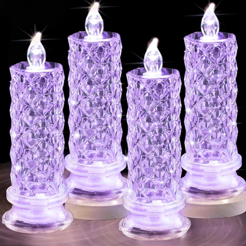 YOULIGHTS Led Candles, 4Pack Battery Operated Candles With Rose Light Halo, Romantic Flameless Pillar Candles for Valentine's Day Halloween Decorations