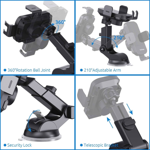 Car Wireless Charging Bracket, 15W Fast Charging, Dashboard Mounting, Mobile Phone Battery Wireless Charger, black