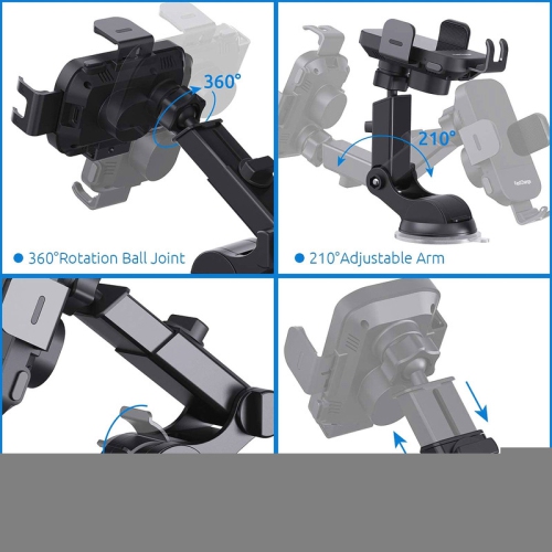 Car Wireless Charging Bracket, 15W Fast Charging, Dashboard Mounting, Mobile Phone Battery Wireless Charger, black